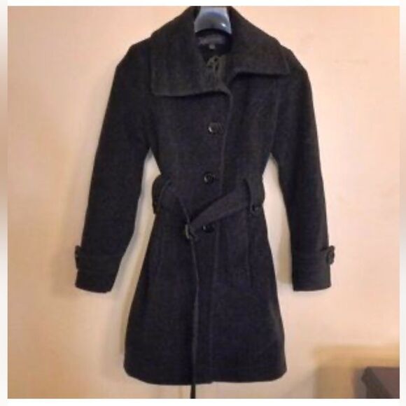 Anne‎ Klein Wool Blend Dark Gray Belted Trench Coat L NWOT - Picture 1 of 7